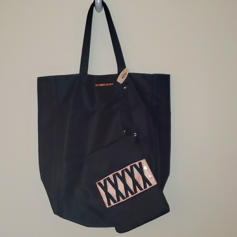 NWT Victoria Secrets Black Tote w/ Black Wristlet